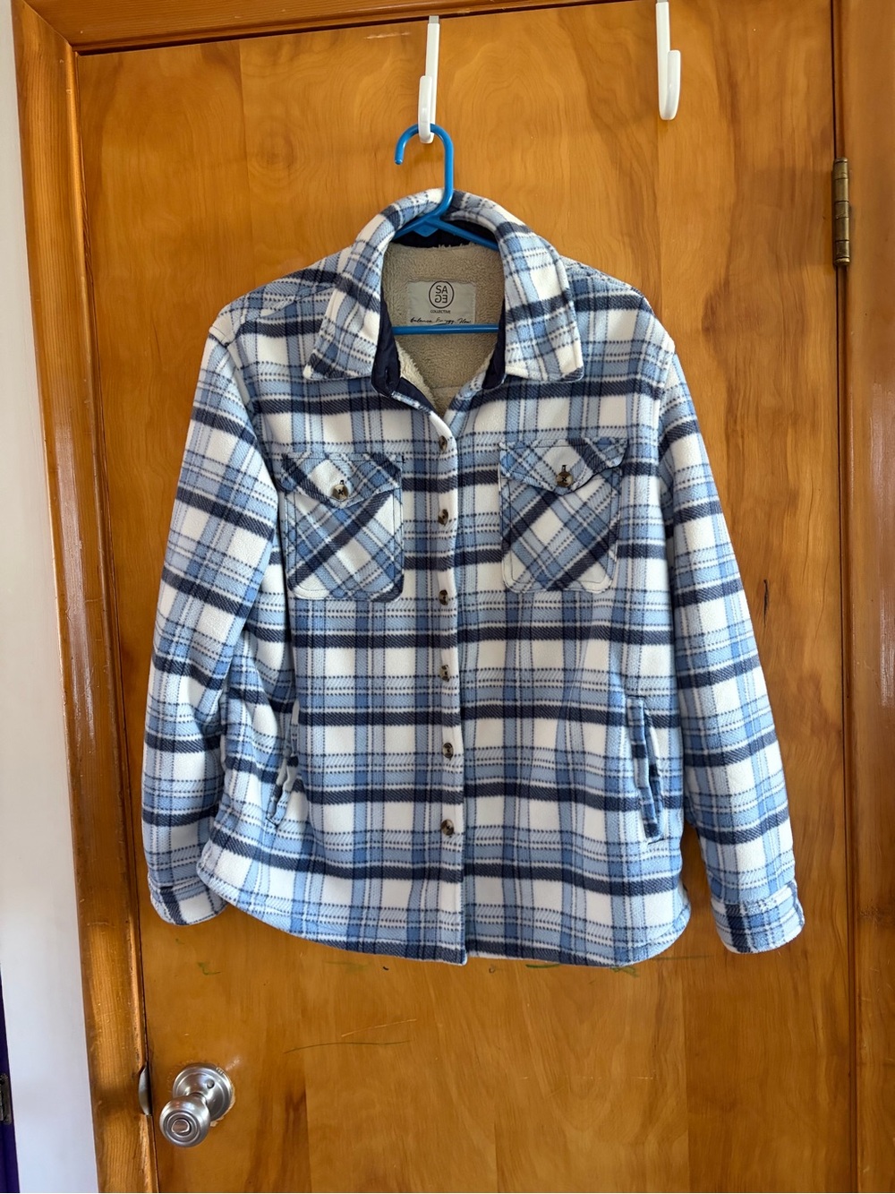 Sage Blue & White Plaid Teddy Jacket